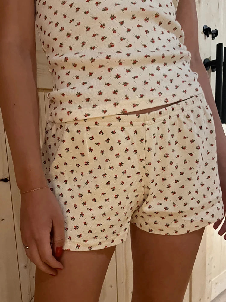 Floral Print Bow Short Sets Summer Sweet Lace Trim Camis Tops And Shorts Two Piece Set For Women Casual Cute Vintage Outfits