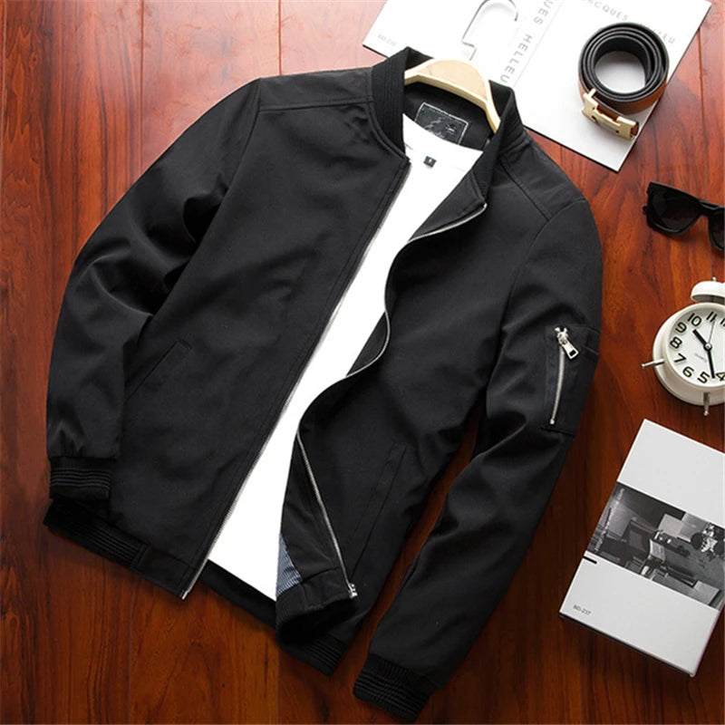 Tunn bomberjacka herr med dragkedja - Slim fit windbreaker i baseballstil