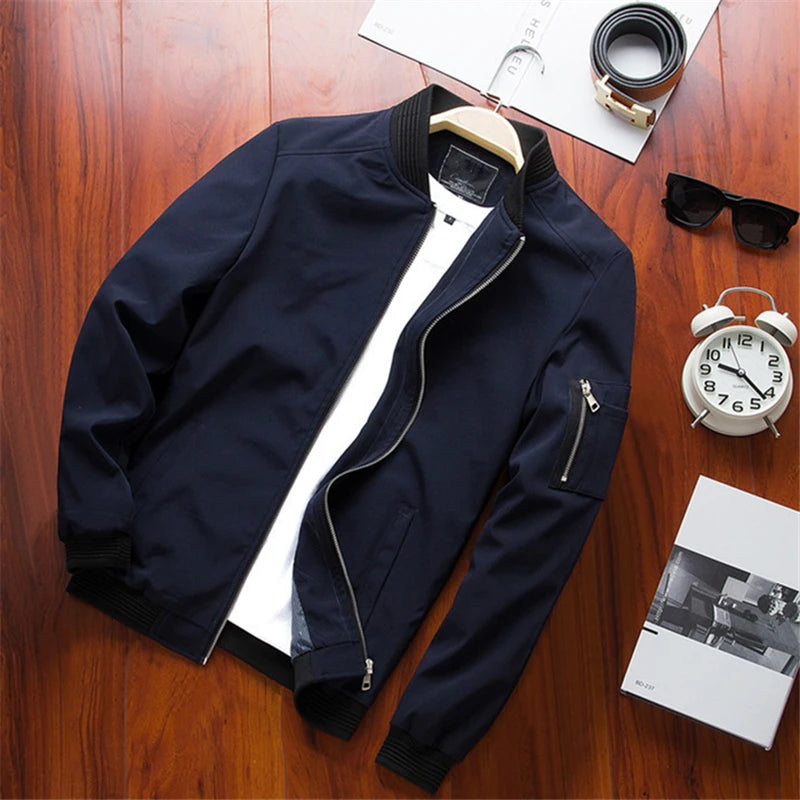 Tunn bomberjacka herr med dragkedja - Slim fit windbreaker i baseballstil