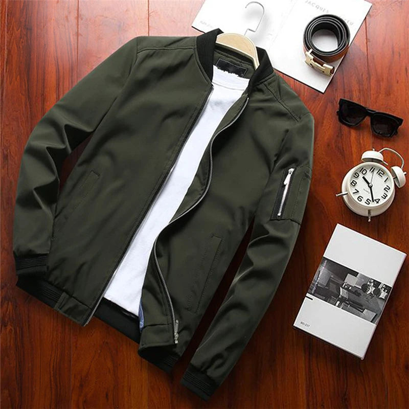 Tunn bomberjacka herr med dragkedja - Slim fit windbreaker i baseballstil