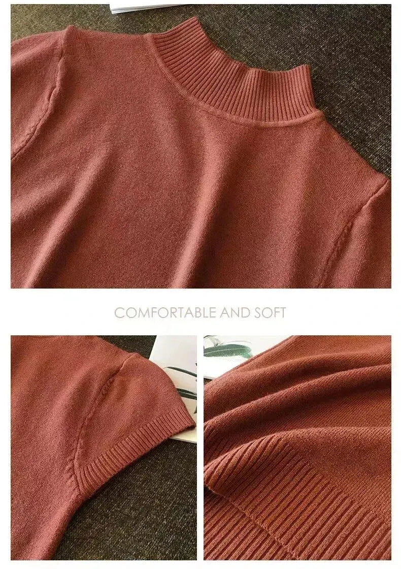 Women's Half-High Neck T-Shirt Fashion Jumper Casual Tops Korean Style Elegant Solid-Coloured Clothing Spring
