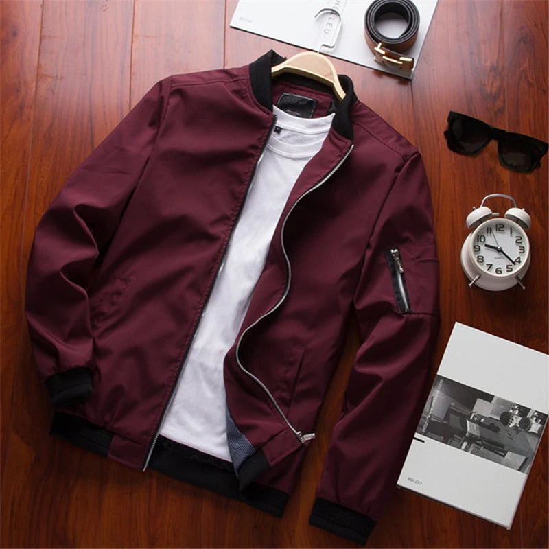 Tunn bomberjacka herr med dragkedja - Slim fit windbreaker i baseballstil