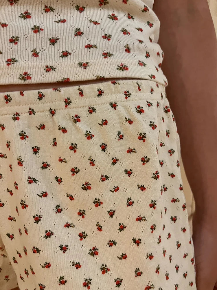 Floral Print Bow Short Sets Summer Sweet Lace Trim Camis Tops And Shorts Two Piece Set For Women Casual Cute Vintage Outfits