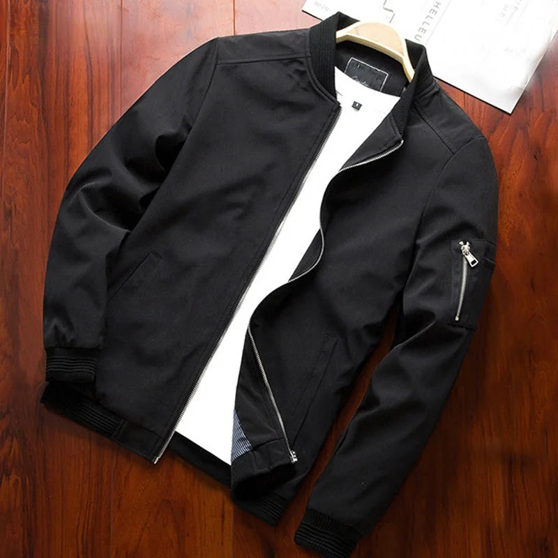 Tunn bomberjacka herr med dragkedja - Slim fit windbreaker i baseballstil