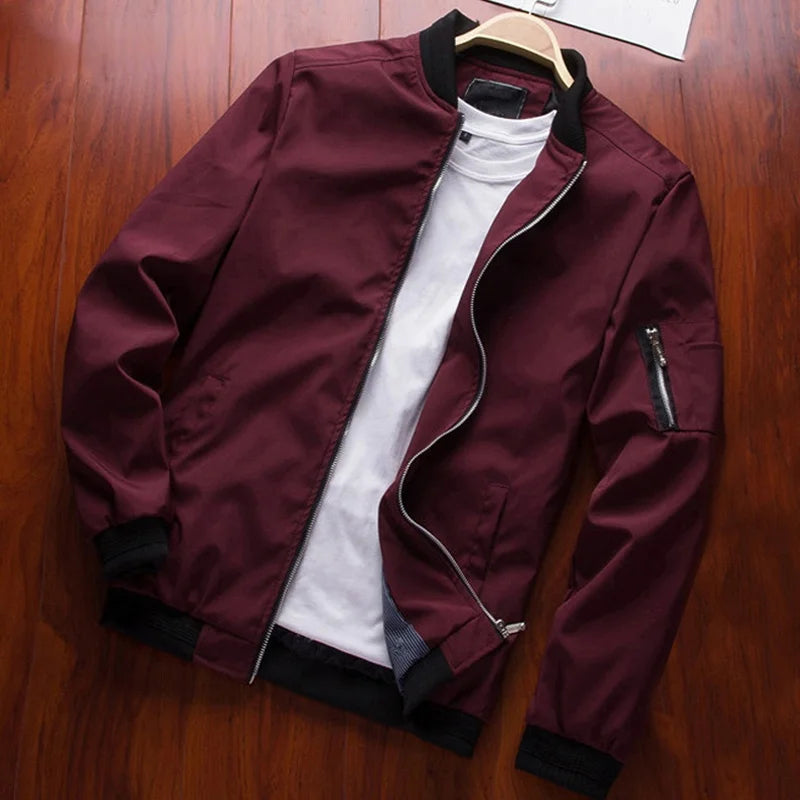 Tunn bomberjacka herr med dragkedja - Slim fit windbreaker i baseballstil