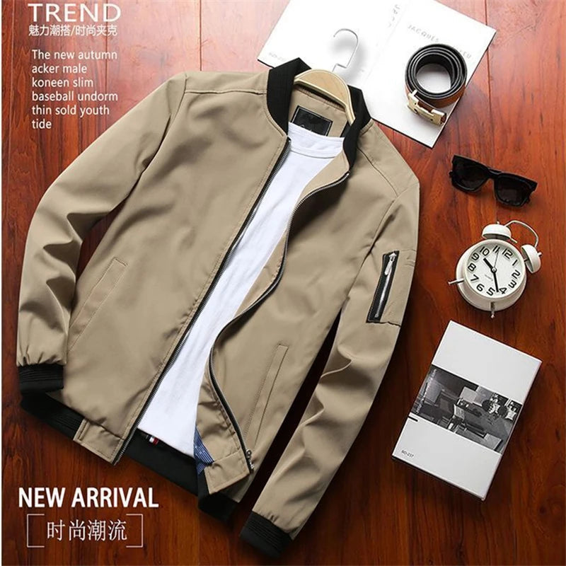 Tunn bomberjacka herr med dragkedja - Slim fit windbreaker i baseballstil