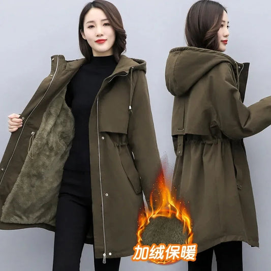 Parkas Women Autumn Winter NEW Wool Liner Thicken Warm Long Overcoat Korean Loose Hooded Windbreaker Female Cotton Padded Coats